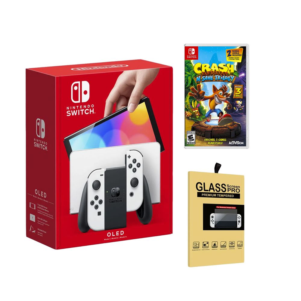 Consola Nintendo Switch Oled Blanco + Crash Bandicoot Trilogy + Mica