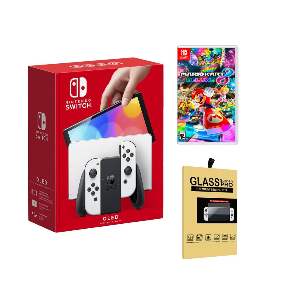 Nintendo Switch Oled Blanco + Mario Kart 8 Deluxe + Mica