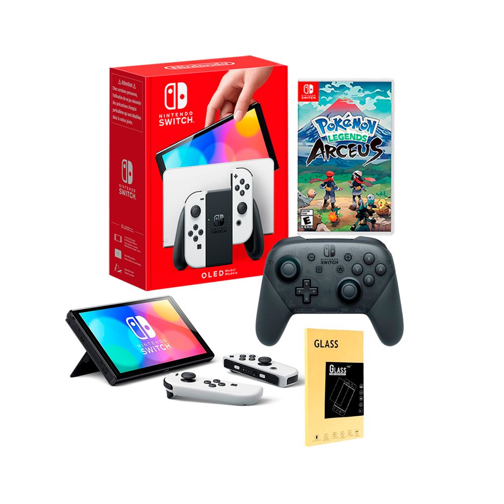 Nintendo Switch Oled Blanco + Pokemon Arcues + Pro Controller + Mica