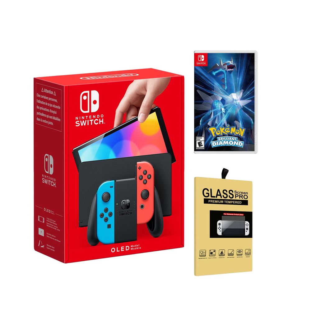 Consola Nintendo Switch Oled Neon + Pokemon Diamond + Mica