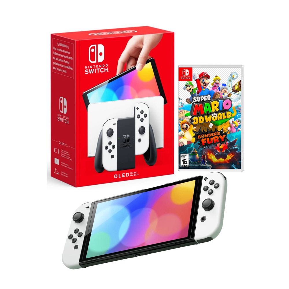 Nintendo Switch Oled Blanco + Mario 3D World Bowser Fury