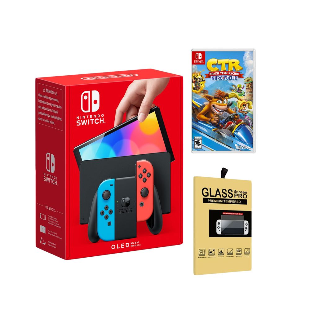 Consola Nintendo Switch Oled Neón + Crash Team Racing + Mica