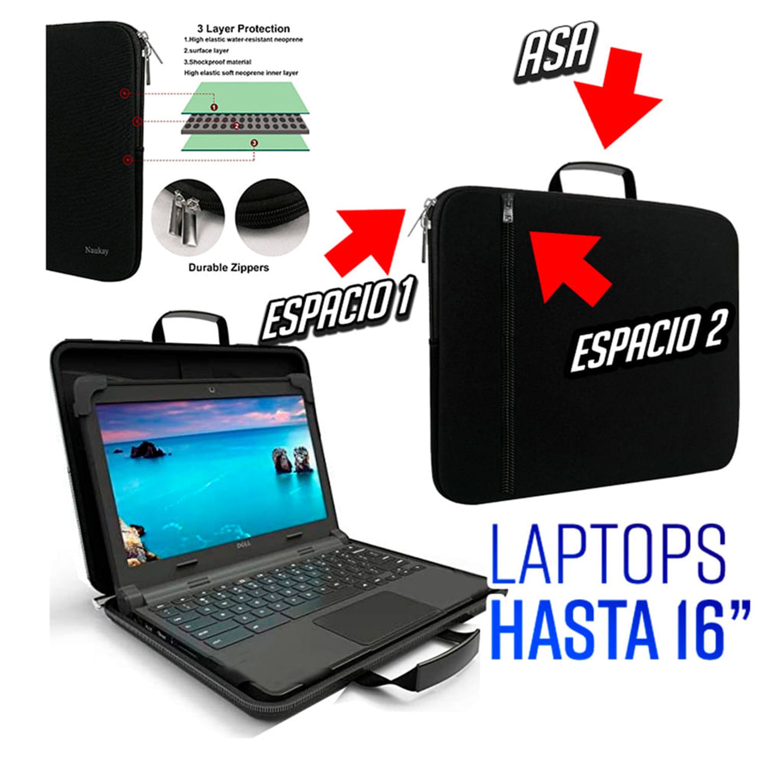 Funda para Laptop 15.6 Maleta con ASA - Negro