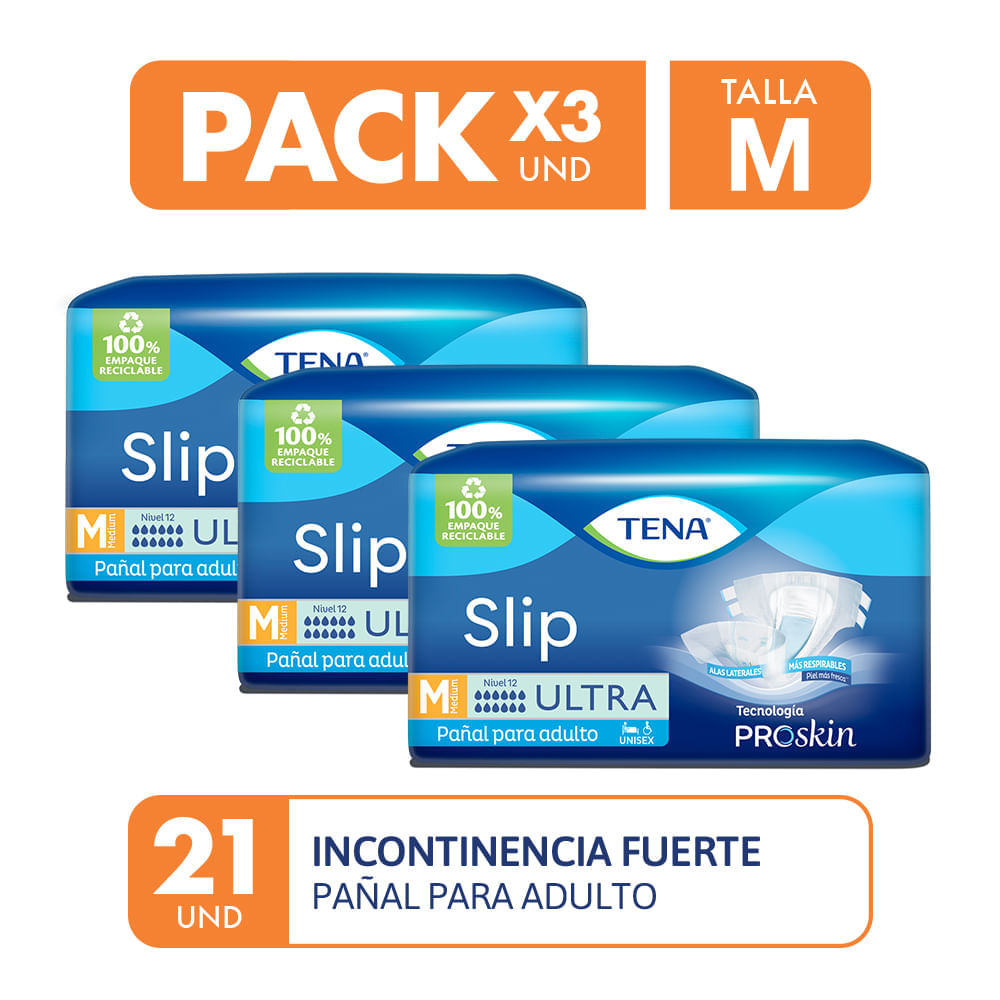 Pack x3 Pañal para Adulto Tena Slip Ultra Medium 21 un