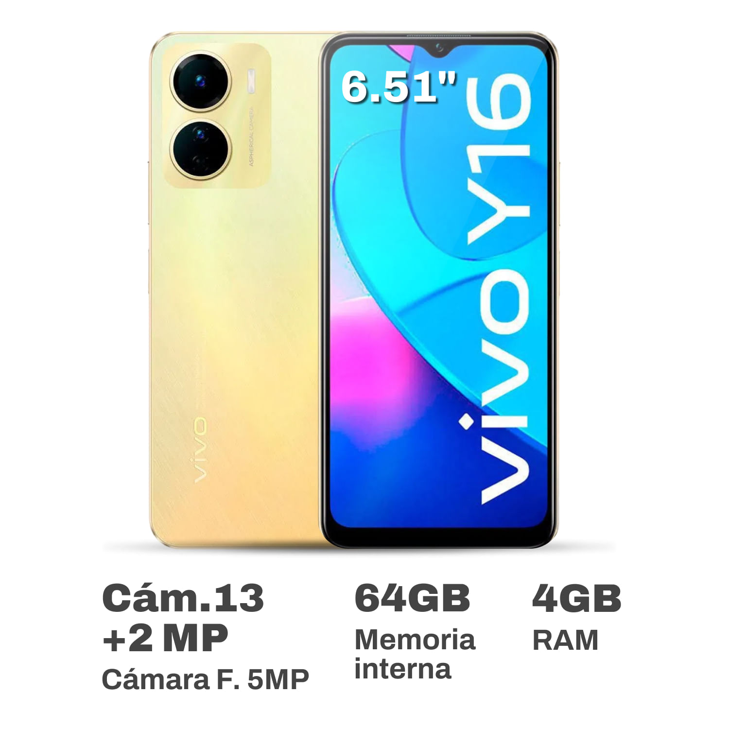 Celular Vivo Y16 6.51" 4GB RAM 64GB Dorado Llovizna