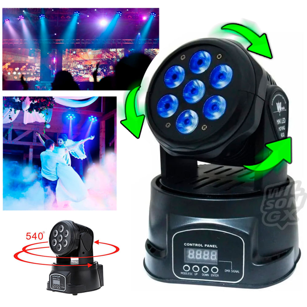 Mini Cabeza Móvil Robótica Luz Led 7x10W Rgb Ritmico Discoteca - Promart