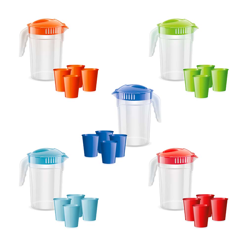 Jarra Polinplast 4 litros + 4 vasos Plástico - Color Aleatorio