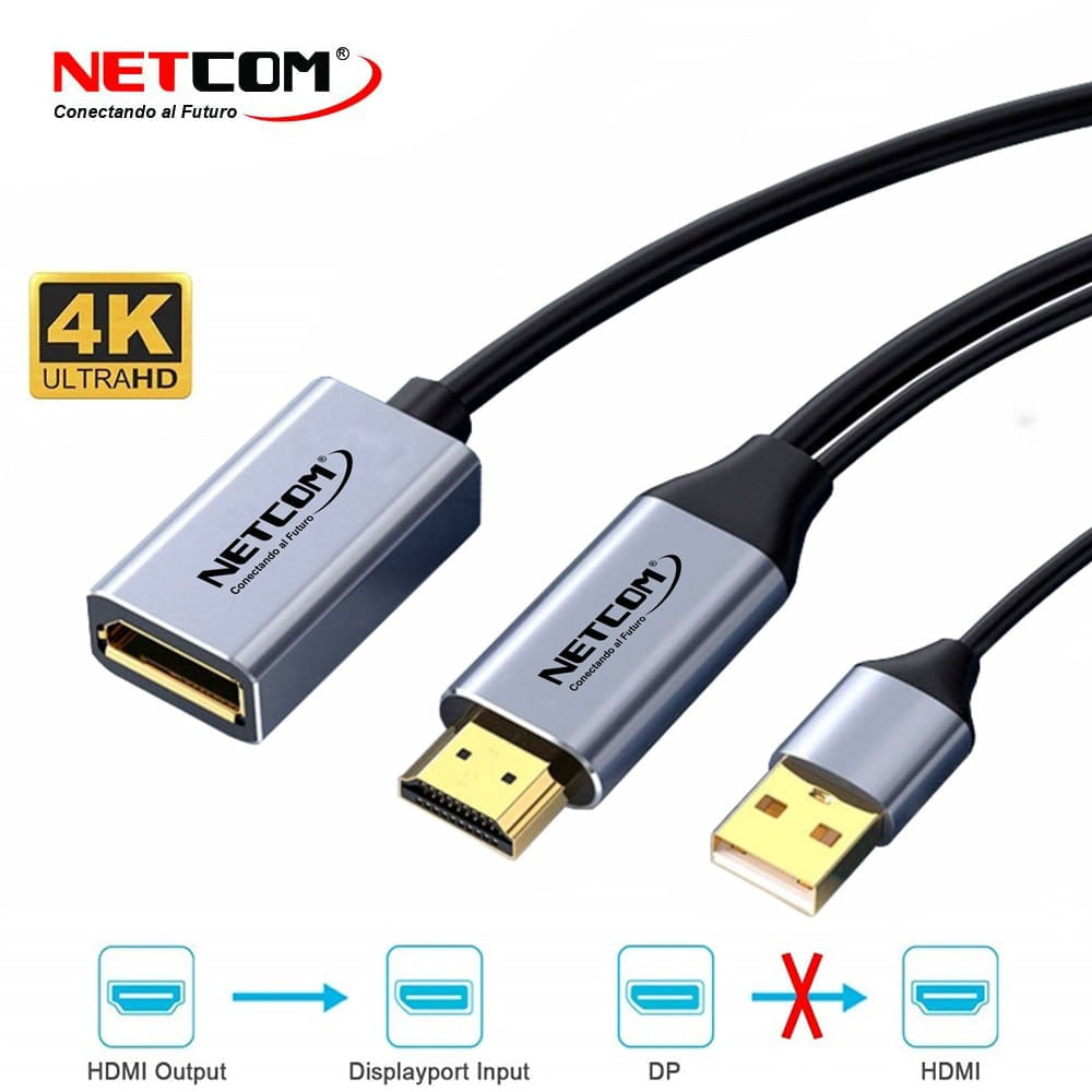 Cable Adaptador Premium HDMI a Displayport Hembra 4K 60Hz NETCOM