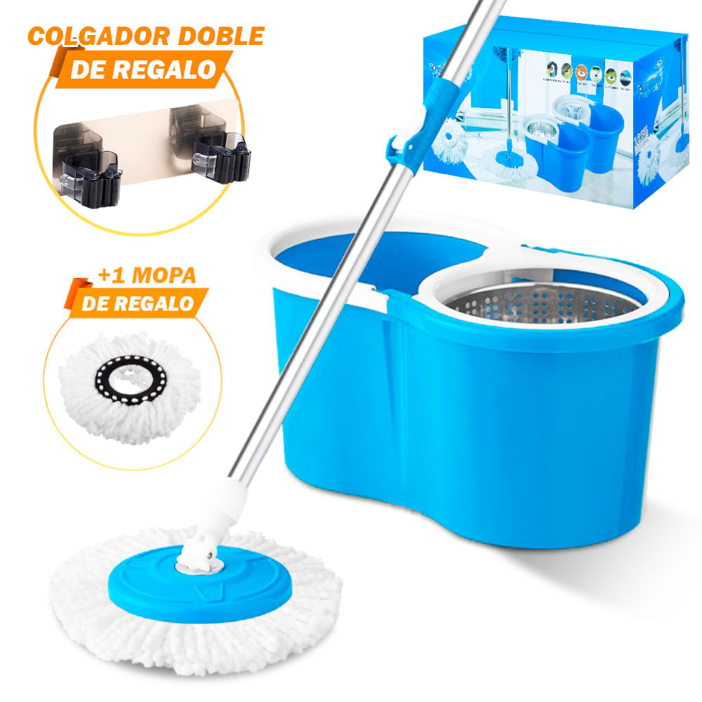 Trapeador con Escurridor Giratorio 2 Mopas 88 CL Y Colgador Doble de Regalo