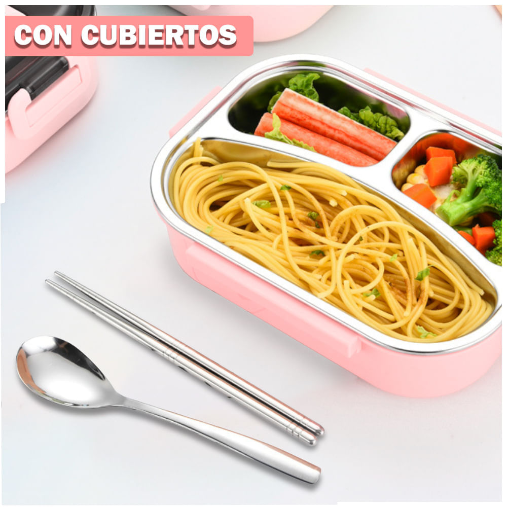 Lonchera Taper Portátil Hermética de Alimentos + Cubiertos Easy&Home Rosado  - Promart