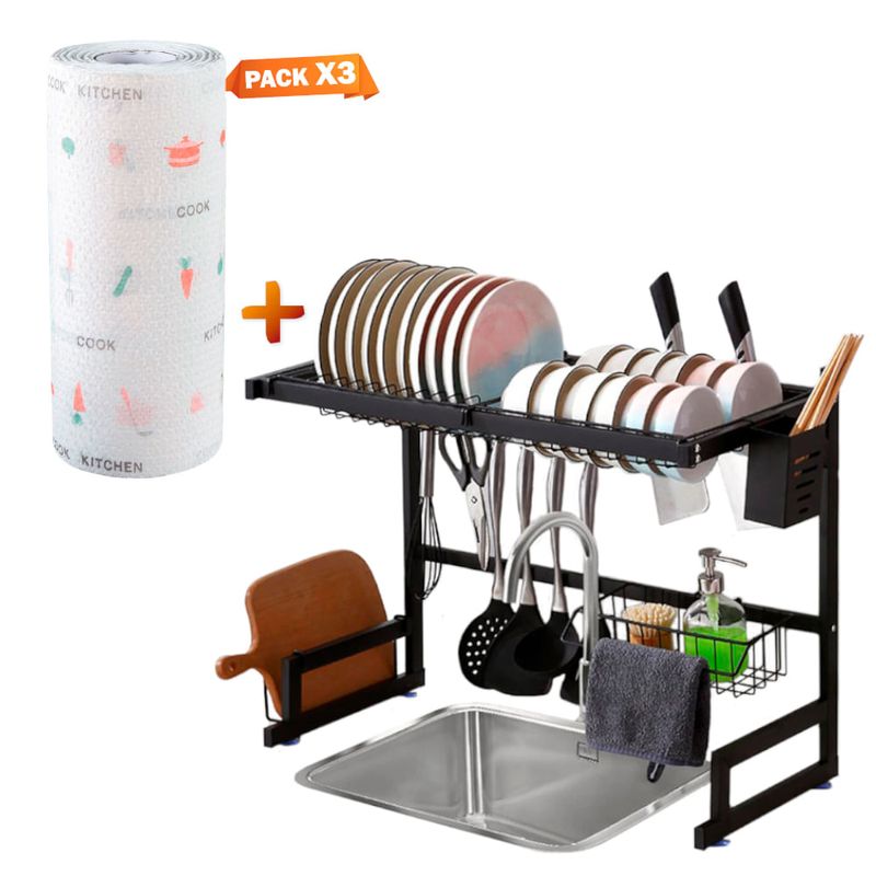 Escurridor de Platos Organizador para Cocina con Portacucharones Premium  65cm