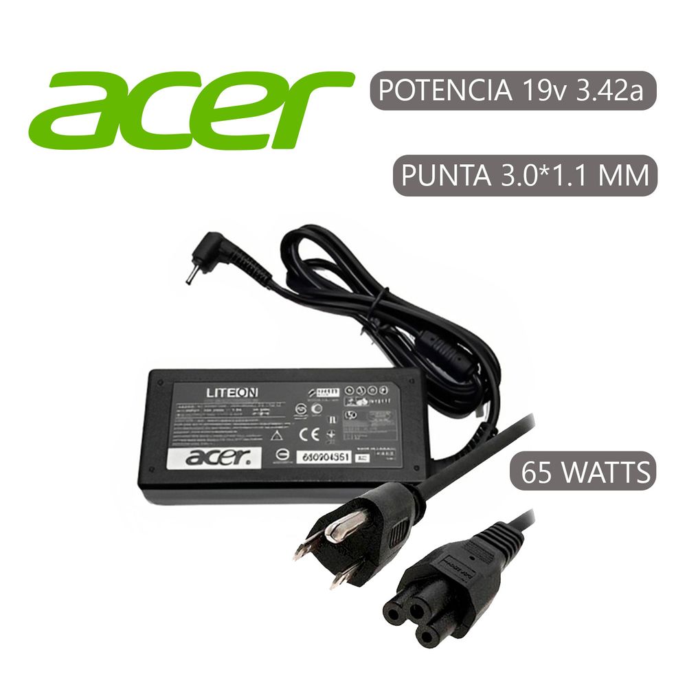 Cargador Acer Aspire ( Punta Fina ) - 19v 3.42a 65w