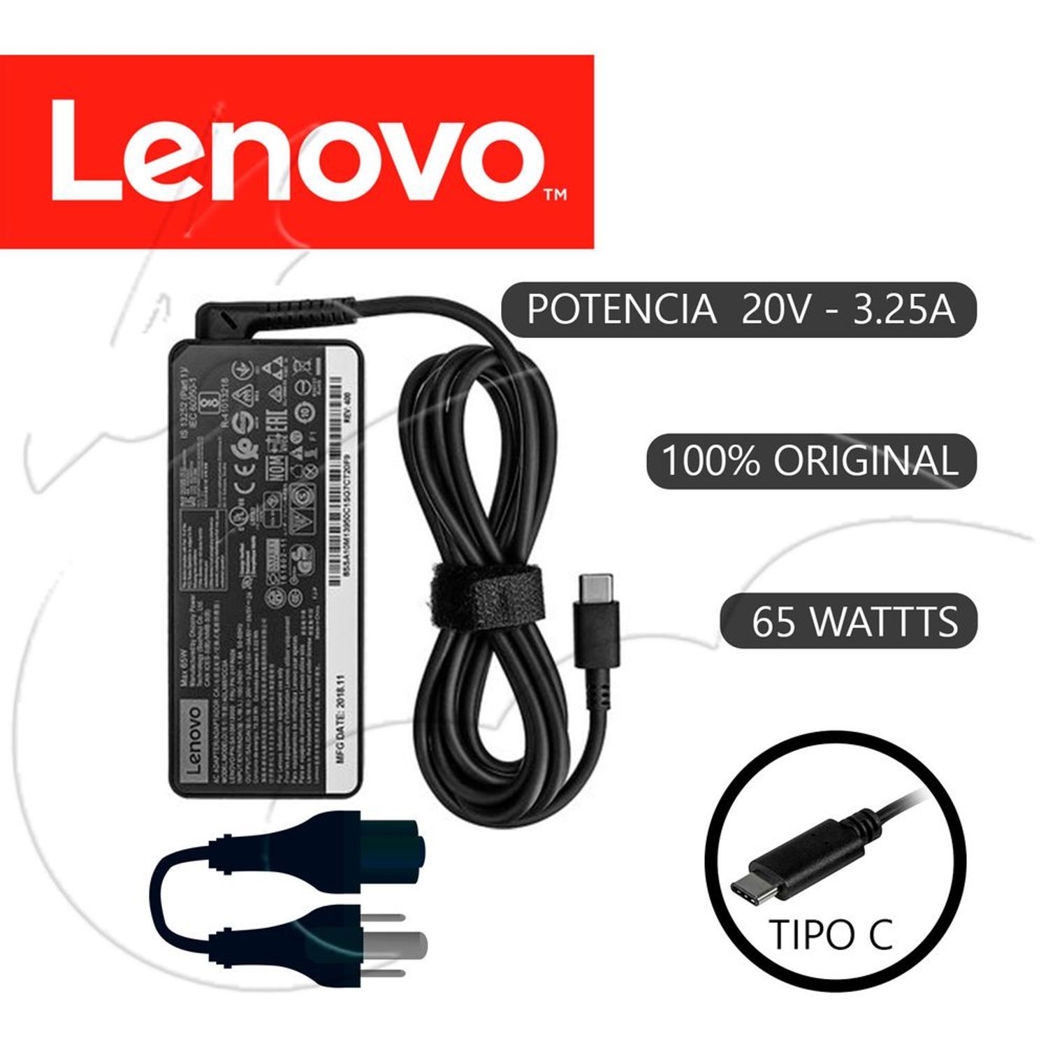 Cargador Lenovo 20V 3.25A 65W
