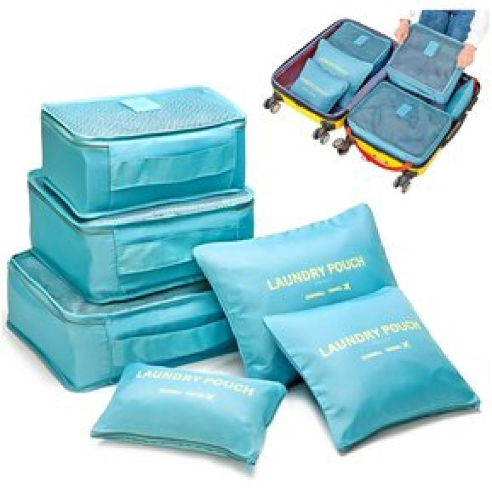 Set Organizadores de Maleta Bolsas Impermeable para Viaje 6PCS Celeste