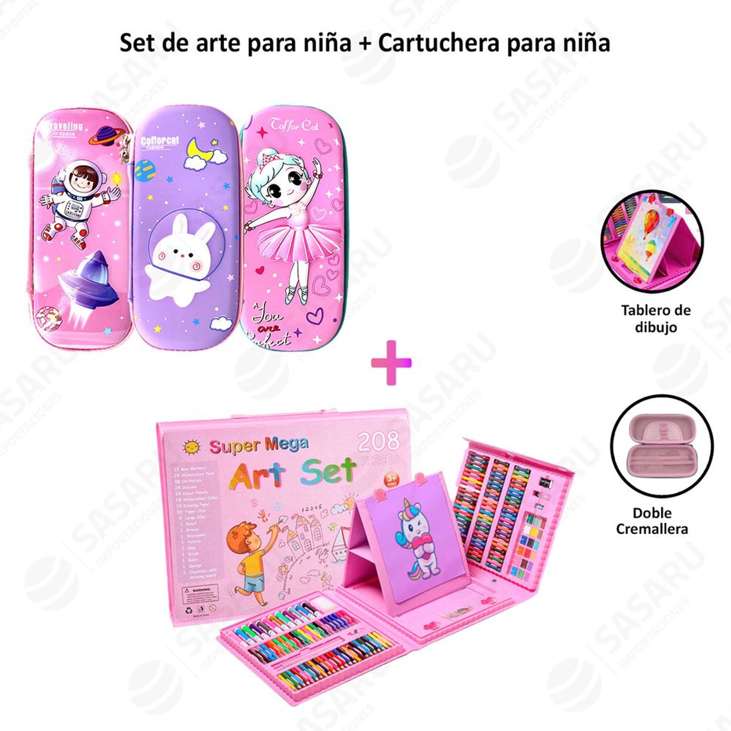 Set de Arte y Dibujo Infantil de 208 Piezas Rosado - Promart