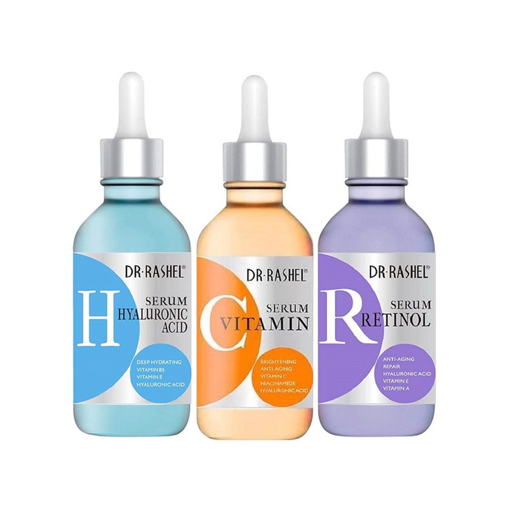 3 Pack Serum 3 en 1 Sueros de Vitamina C, Ácido Hialurónico y Retinol