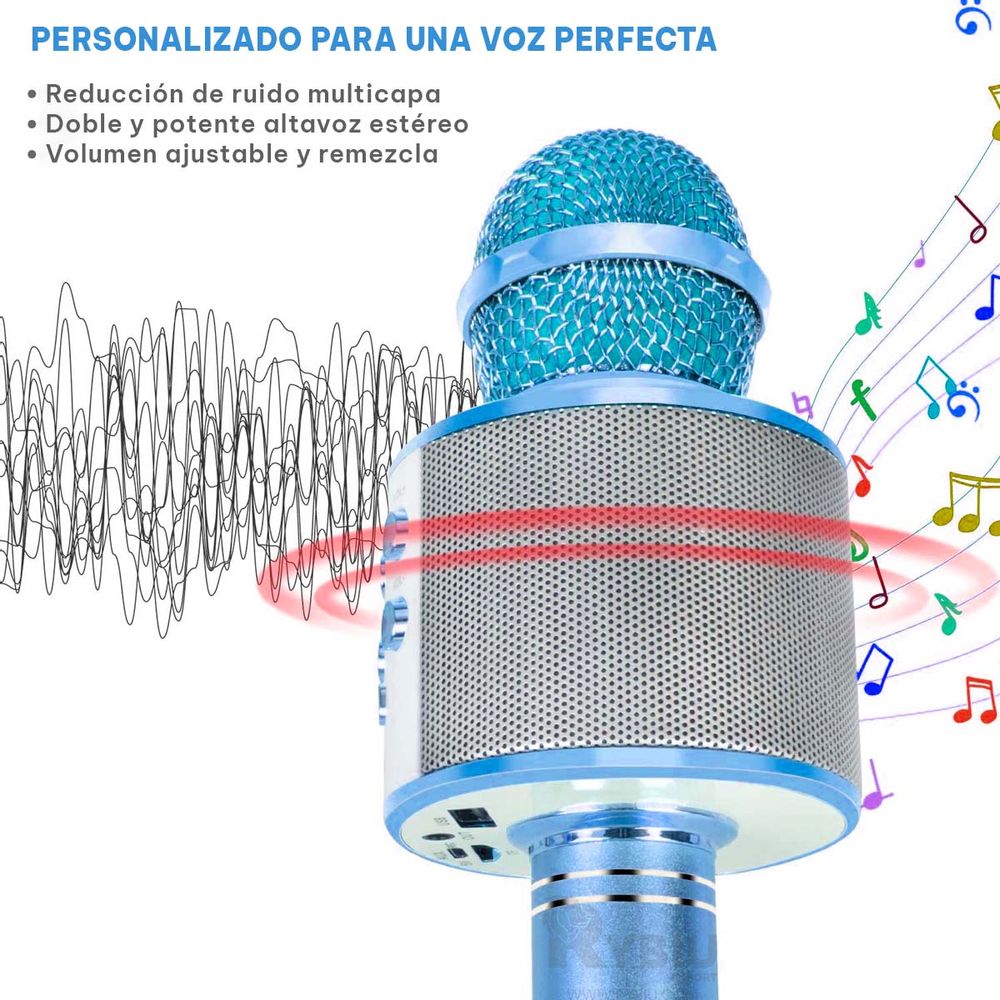 Microfono inalambrico bluetooth para karaoke - Celeste
