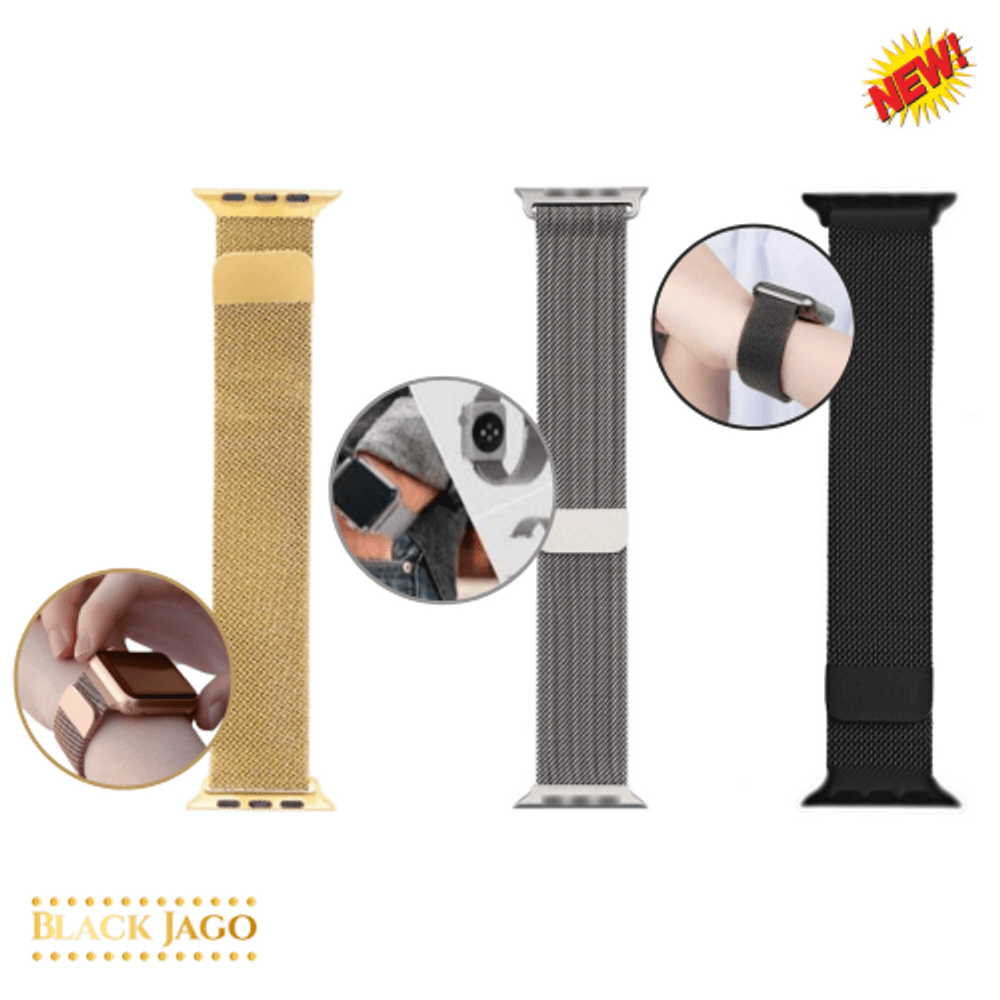 Pack x3 Correa Metalica Imantada Milanesse Watch Ultra SmartWatch I8 Negro, Gris y Dorado