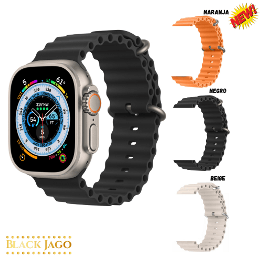 Pack x3 Correa de Silicona Modelo Ocean Watch Ultra SmartWatch I8 Negro, Naranja y Beige