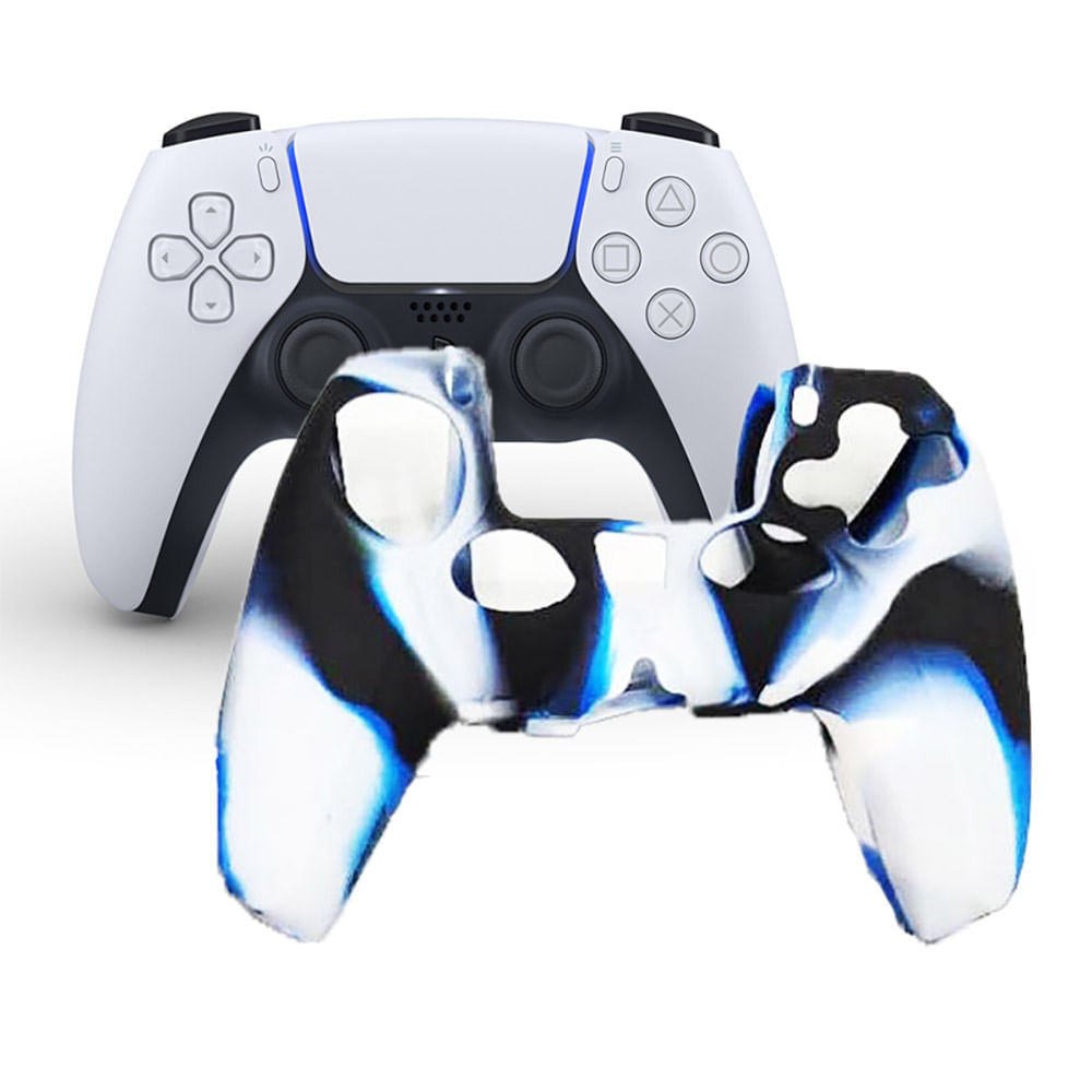 Funda para Mando PS5 Dualsense Blanco / Negro / Azul Flameado