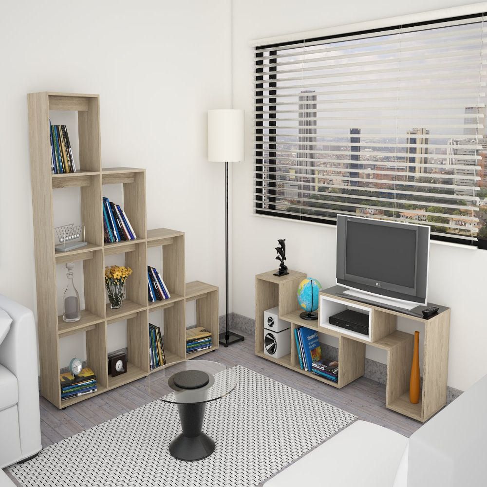 Mesa de TV Extensible 40" + Biblioteca Escalera - Rovere