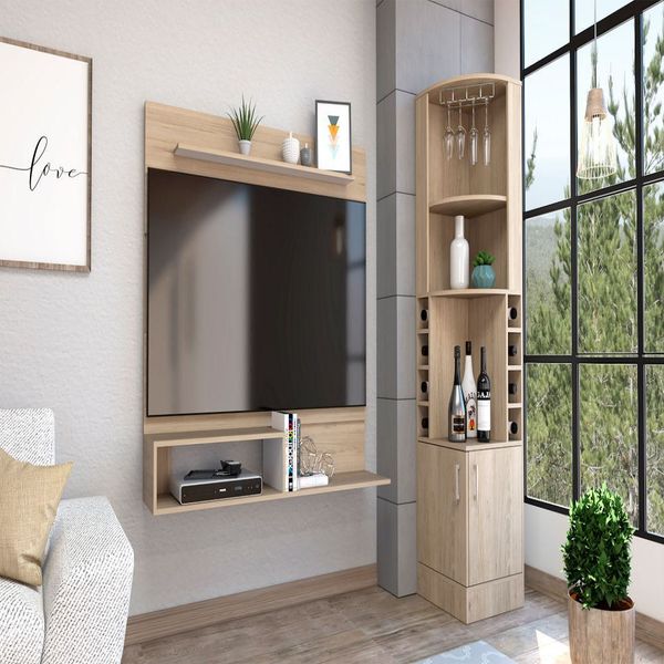 Bar Esquinero Kava + Panel de TV 55" Beijing - Rovere