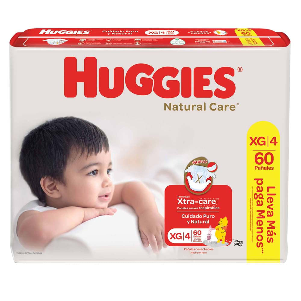 Pañales para HUGGIES Natural Care Talla XG Paquete 60un - Oechsle