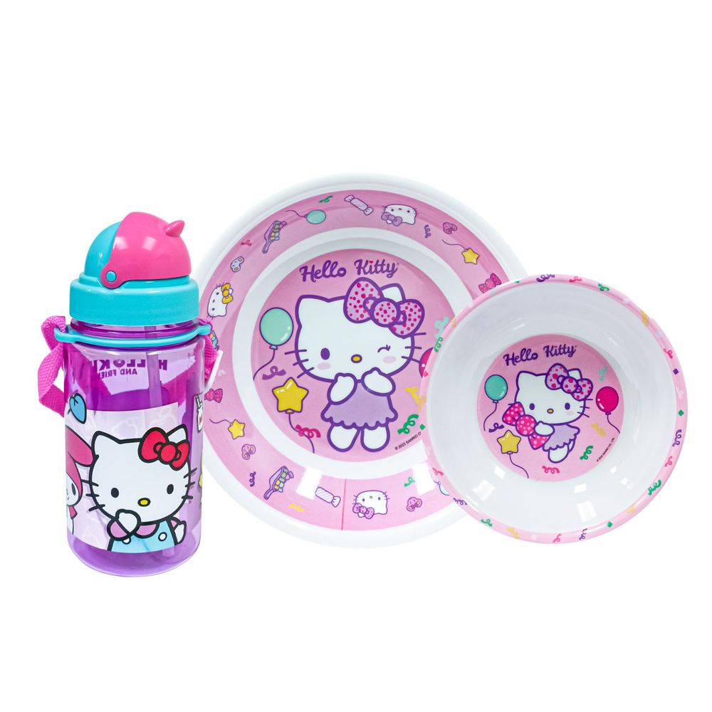 Set Melamine Con Cubiertos Scool Hello Kitty