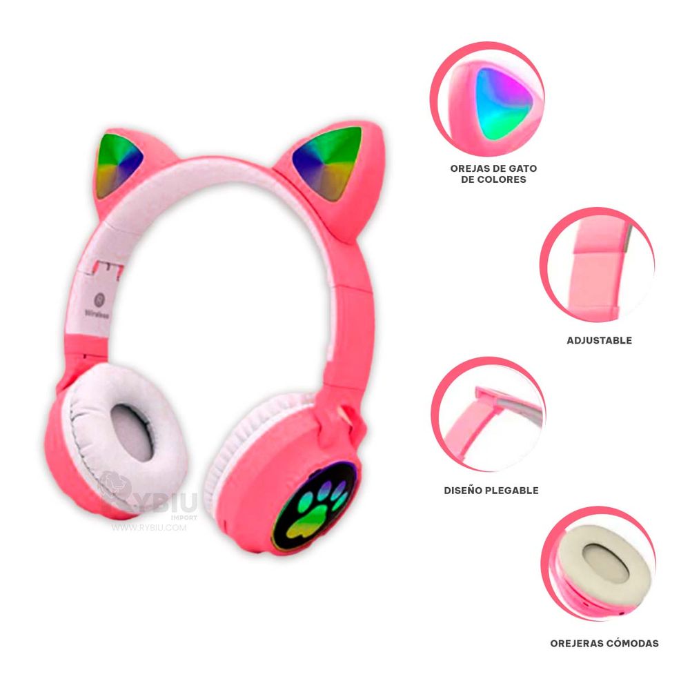 Audifonos Para Niña Nina Con Orejas De Gato Bluetooth Inalambricos