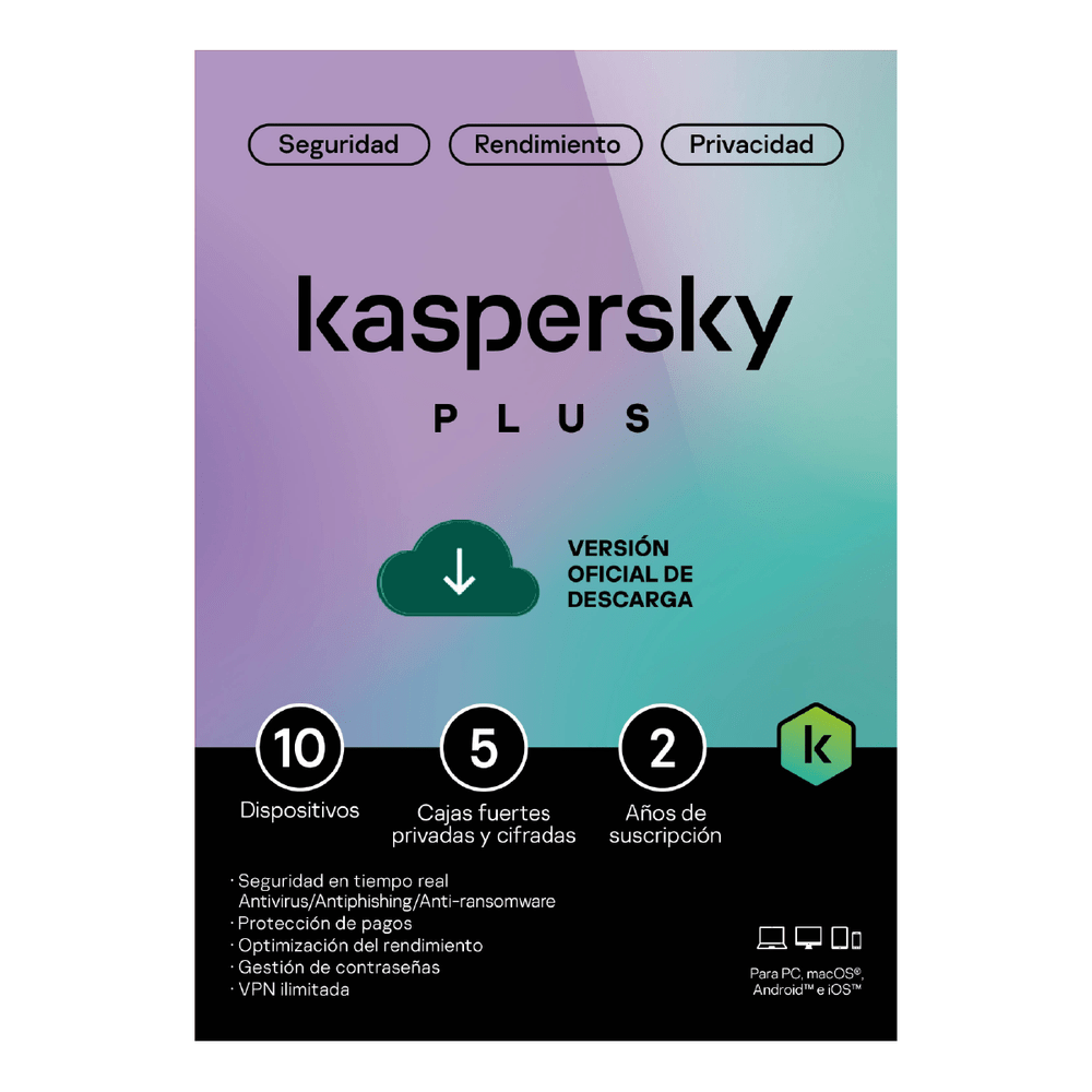 Antivirus Kaspersky Plus 10 dispositivos 2 años