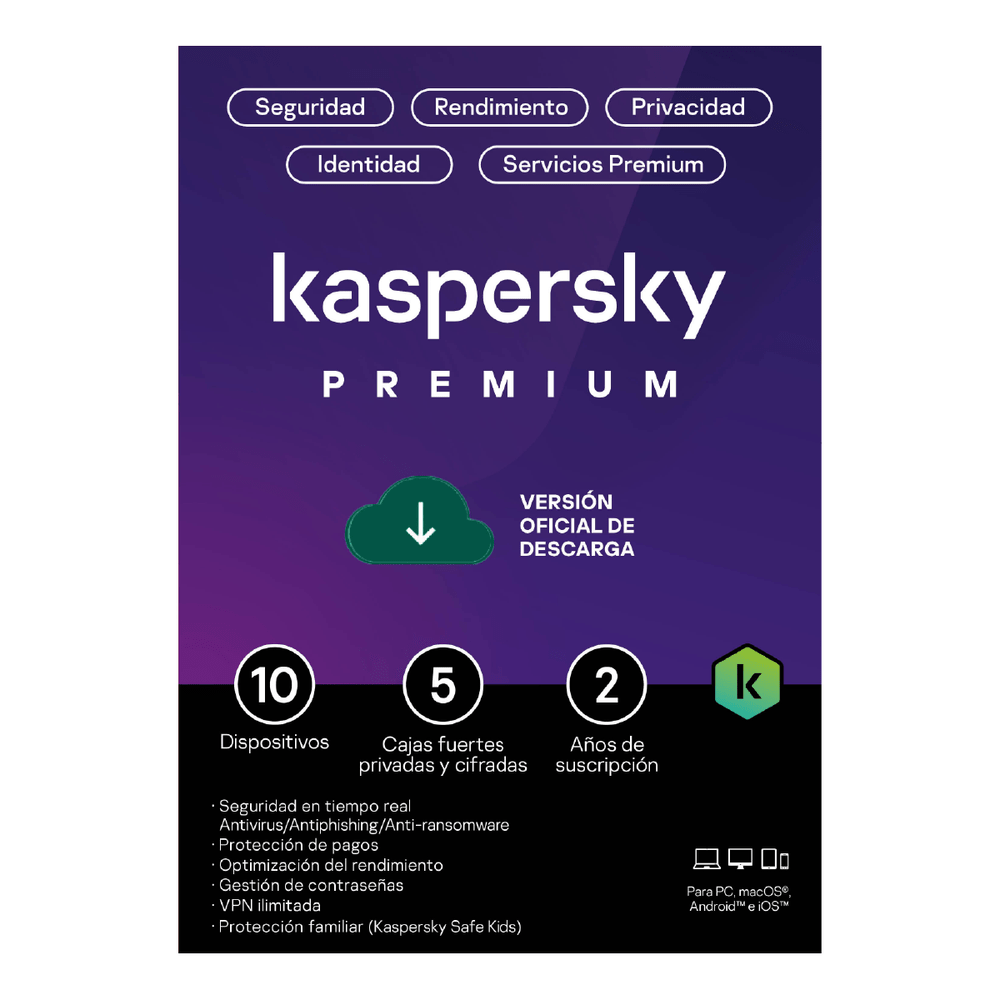 Antivirus Kaspersky Premium 10 dispositivos 2 años