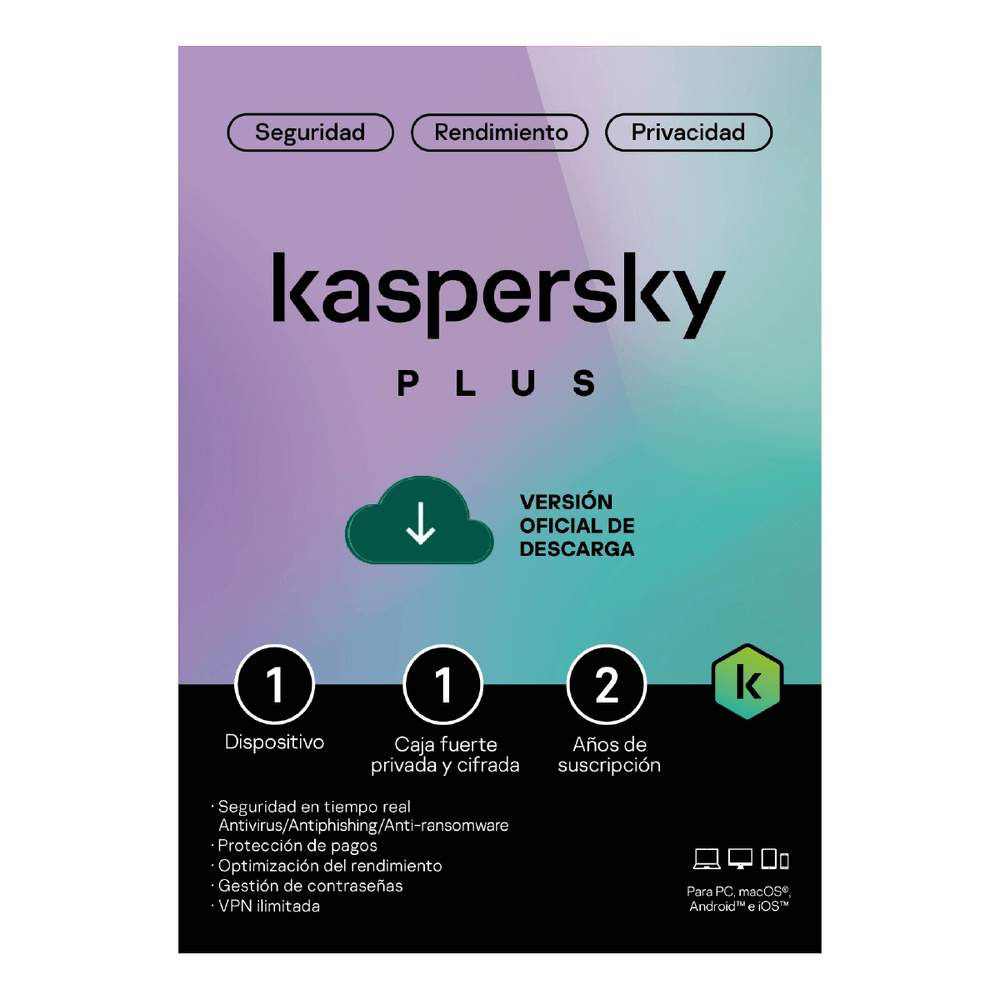 Antivirus Kaspersky Plus 1 dispositivo 2 años