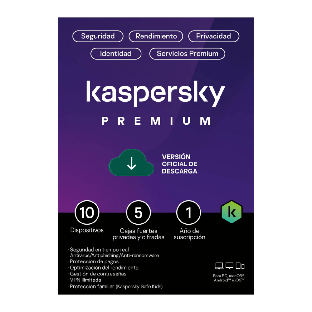 Antivirus Kaspersky Premium 10 dispositivos 1 año