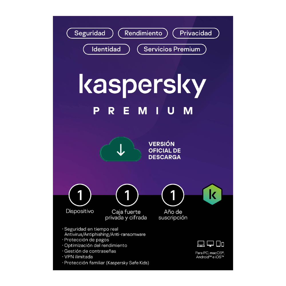 Antivirus Kaspersky Premium 1 dispositivo 1 año