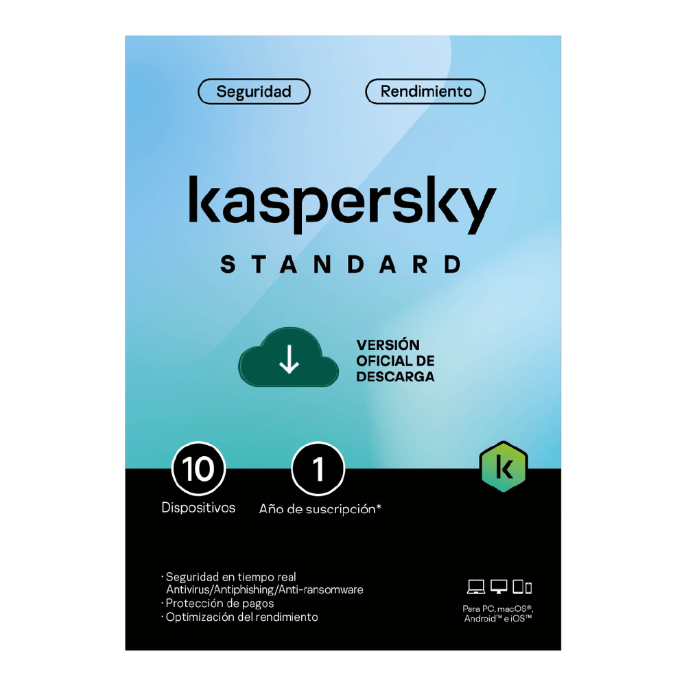 Antivirus Kaspersky Standar 10 dispositivos 1 año