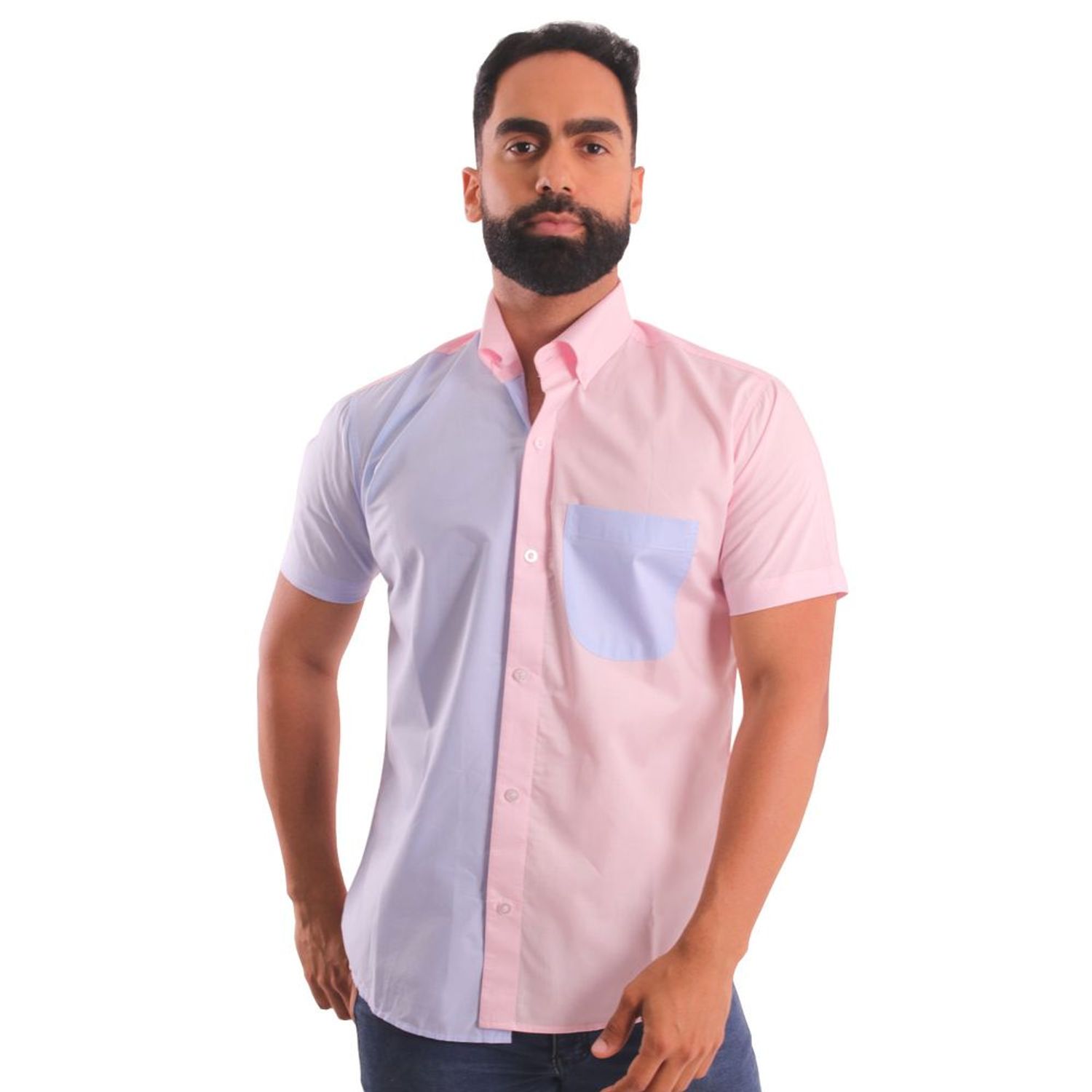 Camisa manga cheap corta rosa hombre