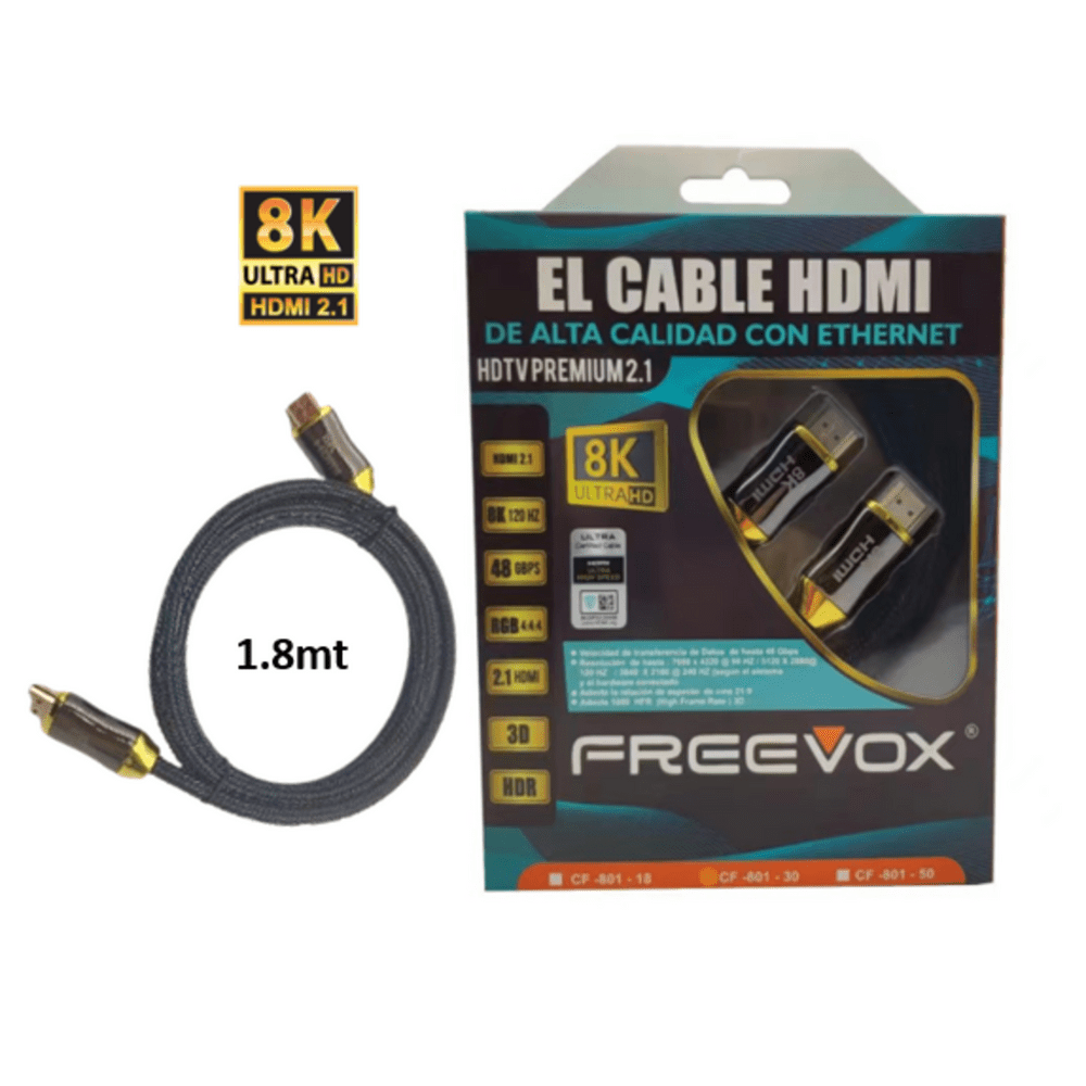 Cable HDMI FREEVOX 8k TRENZADO 1.8M V2.1 CON ETHERNET