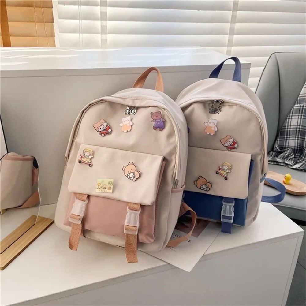 Mochila Kawaii Coreana con accesorios Azul crema Oechsle Oechsle