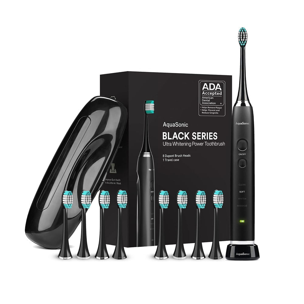 KIT Cepillo Eléctrico AquaSonic Ultra Whitening Black series