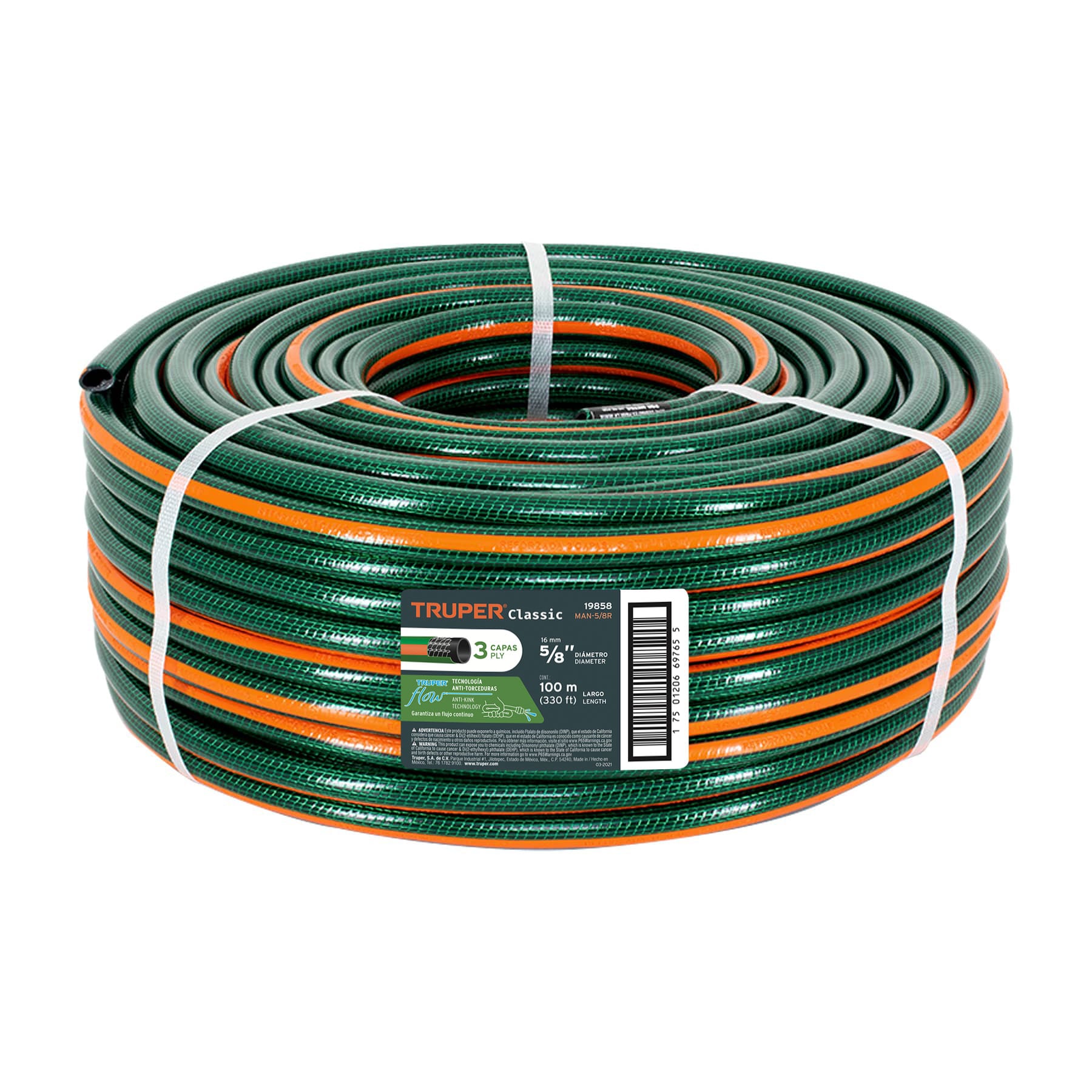 Manguera de riego de 5/8"" reforzada 100 metros Truper 19858