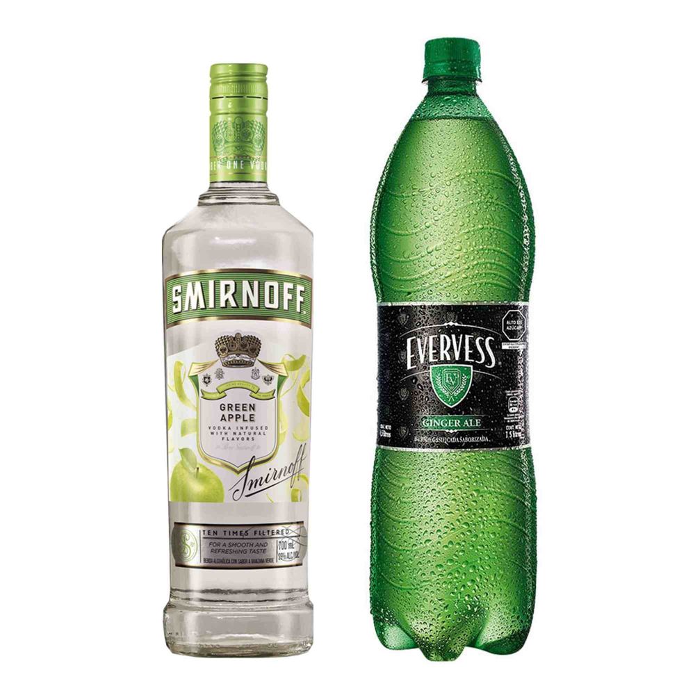 Pack Vodka SMIRNOFF Apple Botella 700ml + Ginger Ale EVERVESS Botella 1.5L