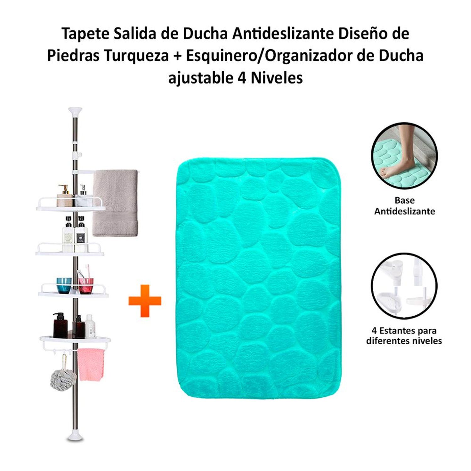 Piso de Baño Absorbente Antideslizante Beige + Esquinero/Organizador De  Ducha Ajustable 4 Niveles | Oechsle