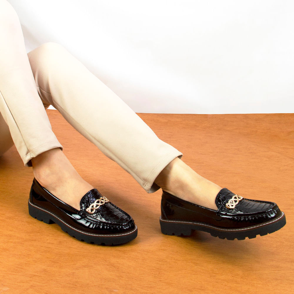 Zapato Mocasin Plataforma Mujer Corelli Chiara Charol Negro Talla