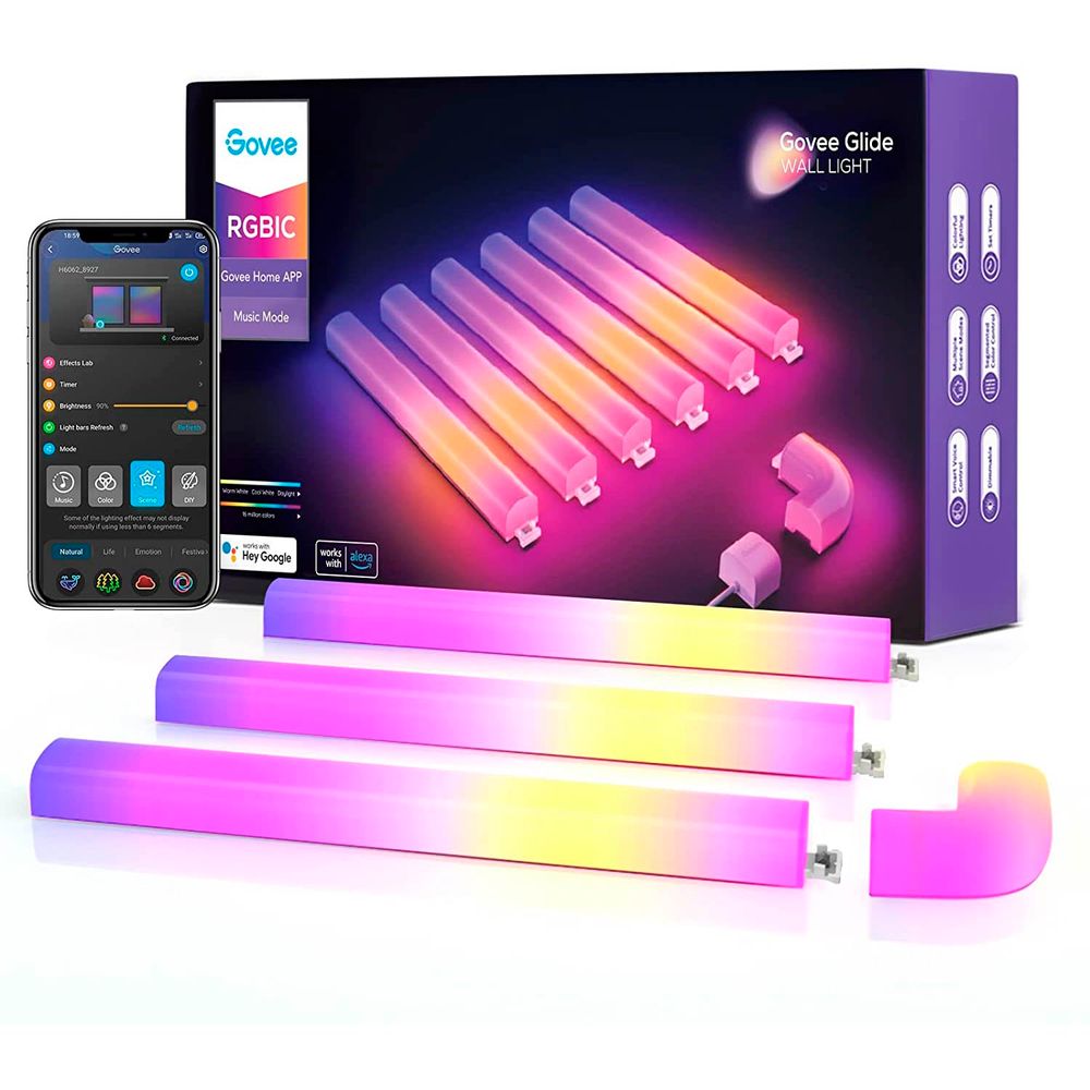 Barras de Luz Led RGBIC Inteligente Govee Glide 6 Barras y 1 Esquina Compatible con Alexa y Google