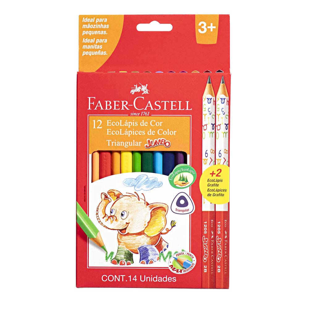 Lápices FABER CASTELL Eco-Lápices Color Triangular Jumbo Caja 12un + 2 Lápices