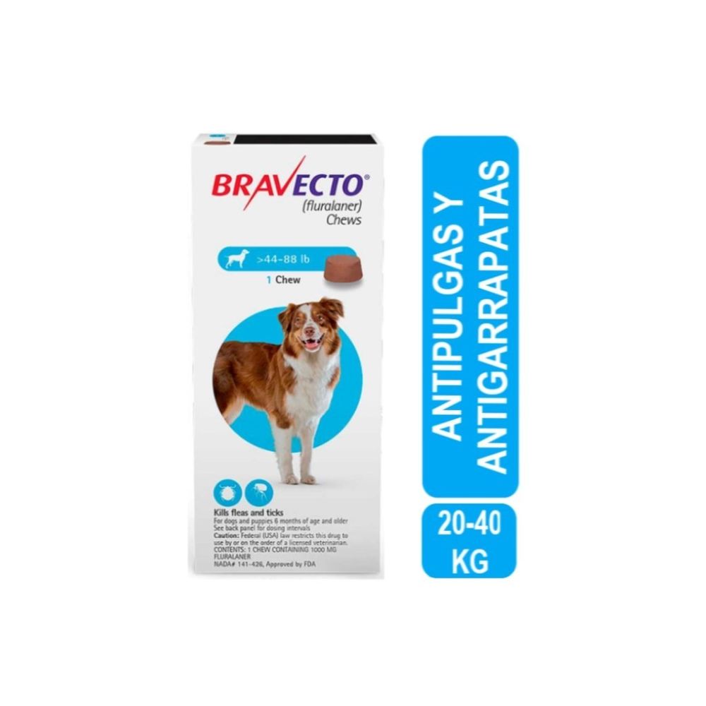 Antipulgas para Perros Bravecto 1000 mg 20 a 40 Kg