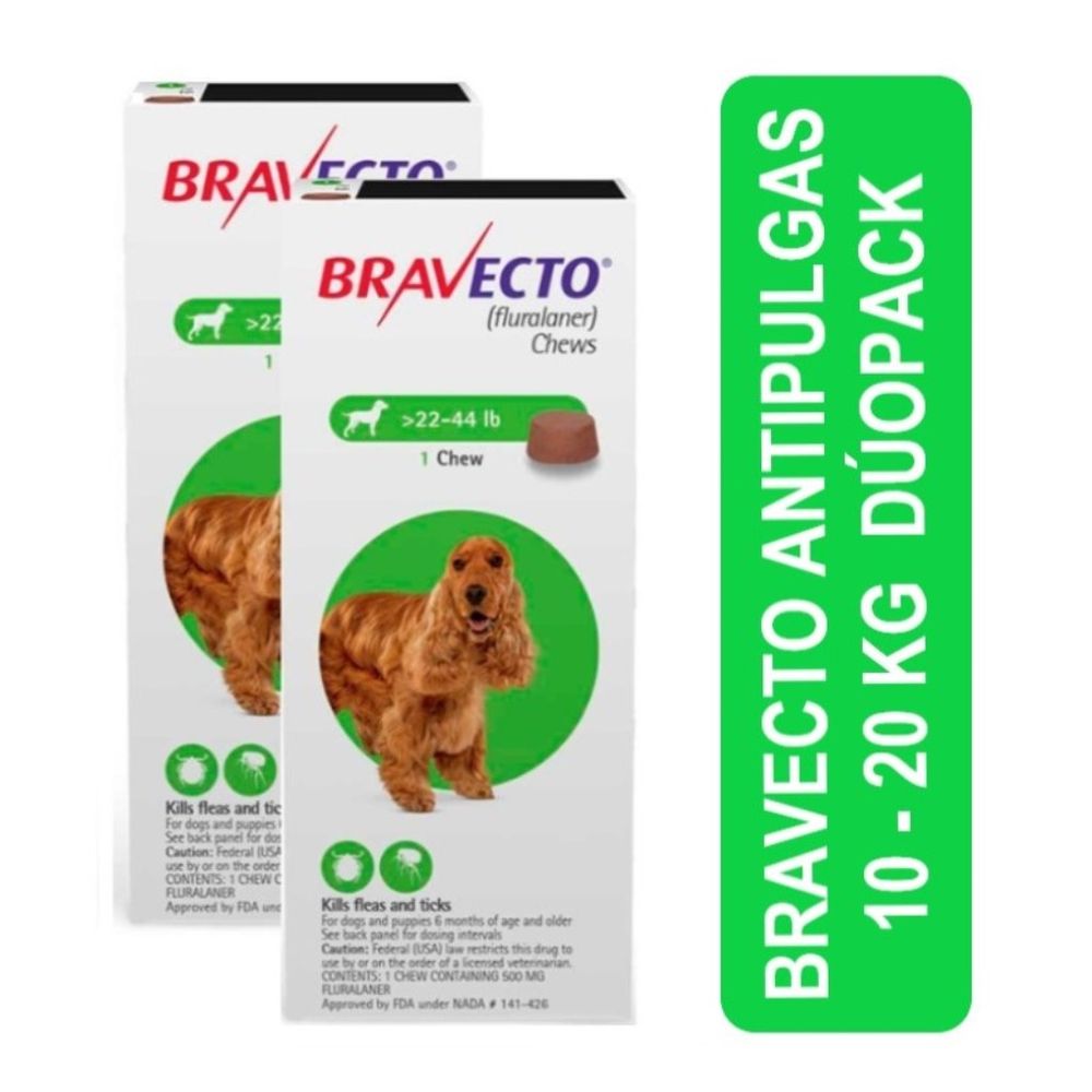 Antipulgas para Perros Bravecto 500 mg 10 a 20 Kg Dúopack