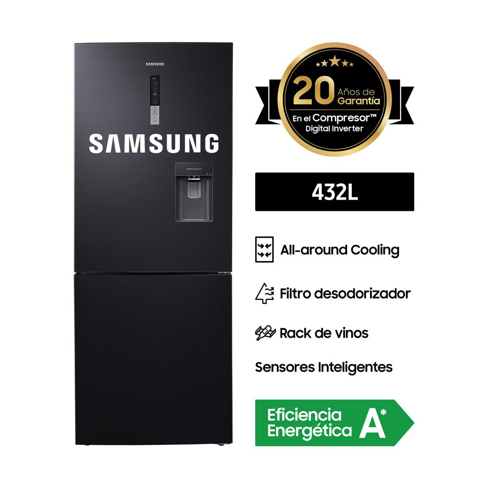 Nevera SAMSUNG No Frost Congelador Inferior 471 Litros Brutos RL4363SBABS  Negro 