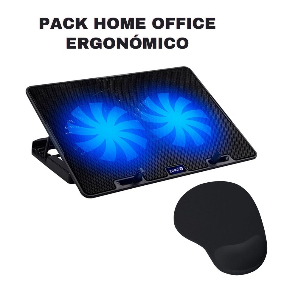 Base Ventilador para Laptop Cooler Pad y Mouse Pad con Almohadilla Gel. Pack Home Office Ergonómico