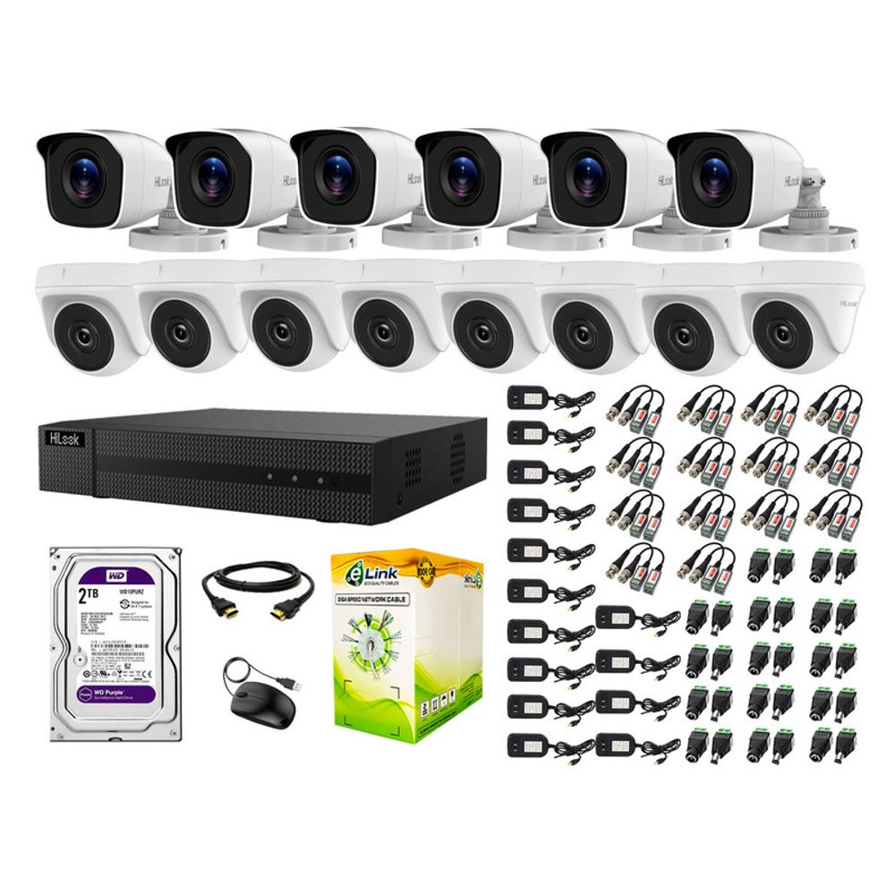 Cámaras Seguridad Hilook kit 14 Full Hd 1080p + Disco 2tb Completo